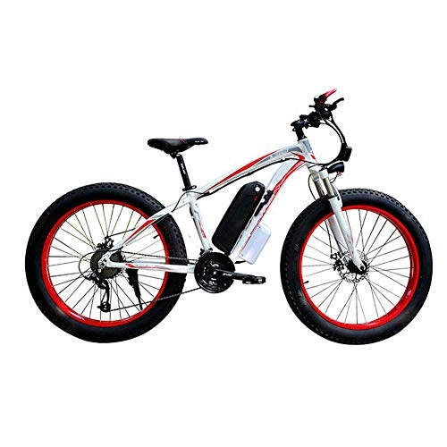 Electric Bike : AYHa Electric Bicycle Snow, 4.0 Fat Tire Electric Bicycle Professional 27 Speed Transmission Gears Disc Brake 48V15Ah Lithium Battery Suitable for 160-190 cm Unisex, White red, 36V8AH500W