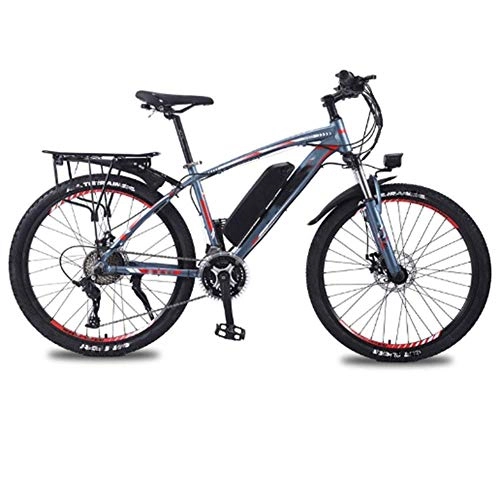 Electric Bike : AYHa Electric Mountain Bike, 26'' Adults City Electric Bicycle with Removable 36V 8Ah / 10Ah / 13 Ah Lithium-Ion Battery 27 Speed Shifter Aluminum Alloy Frame Unisex, Gray red, 10AH