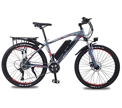 Electric Bike : AYHa Electric Mountain Bike, 26'' City Electric Bicycle for Adults with Removable 36V 8Ah / 10Ah / 13 Ah Lithium-Ion Battery 27 Speed Shifter Aluminum Alloy Frame Unisex, Gray red, 10AH
