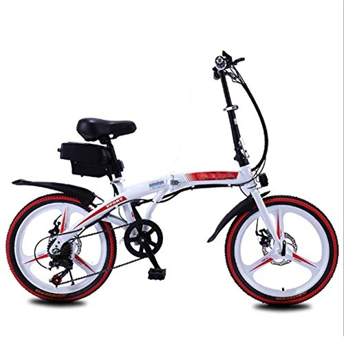 Electric Bike : AYHa Folding Electric Bike for Adults, 250W Brushless Motor 20'' Eco-Friendly Electric Bicycle with Removable 36V 8Ah / 10 Ah Lithium-Ion Battery 7 Speed Shifter Disc Brake, White red, 10AH