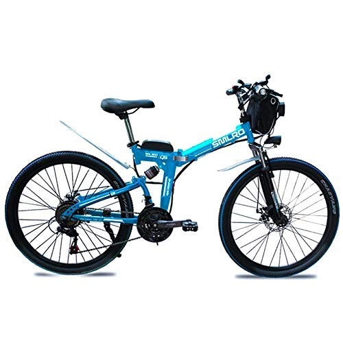 Electric Bike : AYHa Folding Electric Mountain Bike, 350W / 500W 8-15Ah 26 inch Fashion Urban Electric Bike Portable Disc Brake Suitable for Men Women City Commuting, Blue, 36V15AH500W