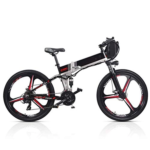 Electric Bike : AYHa Folding Electric Mountain Bike, 350W Motor 26''Commute Traveling Adult Electric Bicycle 48V Removable Battery Optional Dual Battery Style up to 180Km Battery Life, Black, B Dual Battery