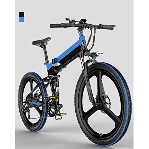 Electric Bike : AYHa Folding Mountain Electric Bike, 7 Speed 400W Motor 26 Inches Adults City Travel Ebike Dual Disc Brakes with Rear Seat 48V Removable Battery, Blue