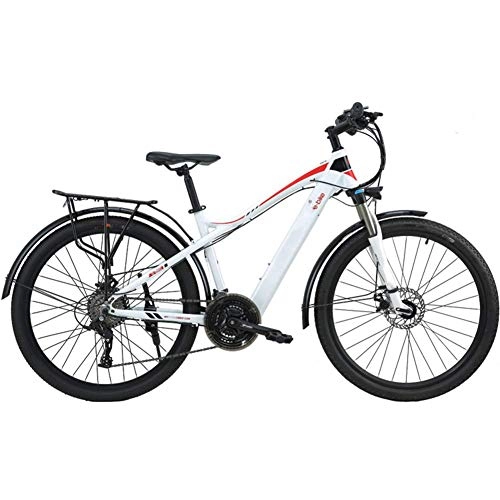 Electric Bike : AYHa Mountain Electric Bike, 27.5 inch Travel Electric Bicycle Dual Disc Brakes with Mobile Phone Size LCD Display 27 Speed Removable Battery City Electric Bike for Adults, White red, A 7.6AH