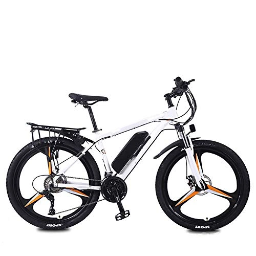 Electric Bike : AYHa Mountain Travel Electric Bike, Dual Disc Brakes 26 inch Adults City Commute Ebike 27 Speed Magnesium Alloy Integrated Wheels Removable Battery, White Orange, 8AH
