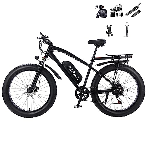 Electric Bike : AZRAA Fat Tire Electric Bike 26x4.0 Inch Mountain Aluminum eBike 48V 10.5Ah Removable Lithium-Ion Battery for Adults