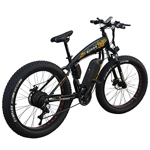 Electric Bike : AZRAA Fat Tire Electric Bike - 26x4.0 Inch Mountain Bike with 48V 10.5AH Removable Li-Ion Battery, Powerful Motor Beach Snow E-bike, Shimano 7 Speed Transmission Gears for Adults, Black