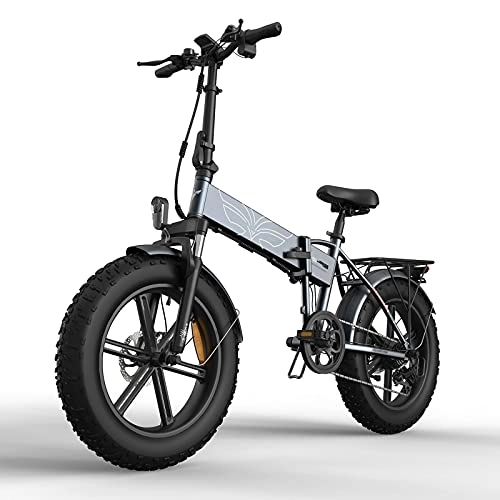 Electric Bike : BAHAOMI Electric Bike 48V 12.8Ah Removable Lithium Battery Snow Ebike 7 Speed 750W Motor E-Bike 20 X 4.0 All Terrain Fat Tires Adults Folding Electric Mountain Bicycle, Gray