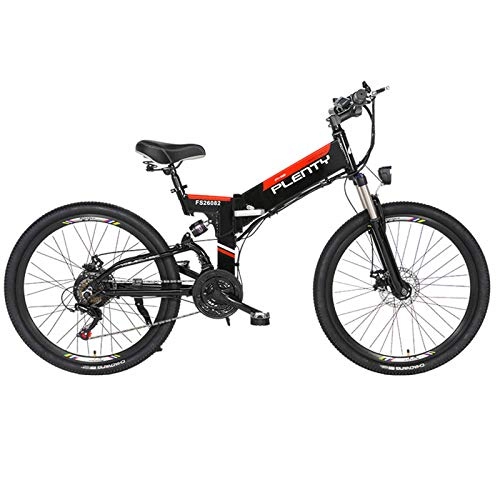 Electric Bike : BAIYIQW Electric Bike Electric Bicycle Foldable / 48VA-class lithium battery / 350W high-speed motor / 3 riding modes / loading 140kg, Black, 48V / 10AH / 480WH / 90km