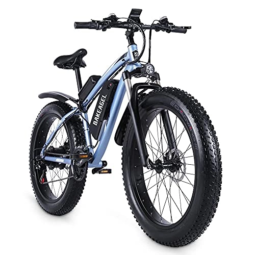 Electric Bike : BAKEAGEL Electric Mountain Bike 26x4.0 Inch Fat Tire Electric Bike with 1000W High Speed Brushless Motor, with 48V 17AH Removable Lithium-ion Battery and Rear Rack