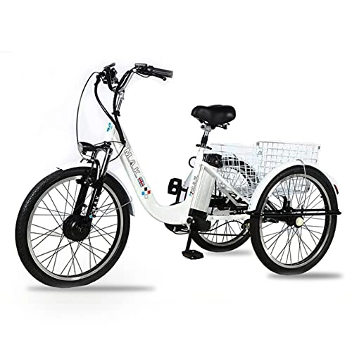 Electric Bike : BaraDine 24" Electric Tricycle Lithium Rechargeable Battery Household Electric Bicycle 3 Wheel Bike for Adults Electric Cruiser Tricycle