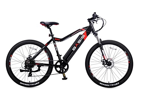 Electric Bike : Basis Beacon Electric Mountain Bike 19" Frame Shimano Equipped Hardtail E-MTB, 27.5" Wheel Lightweight Alloy Frame with 8.8Ah 36V Semi-Integrated Battery, 250W motor, LCD Display, Black Red