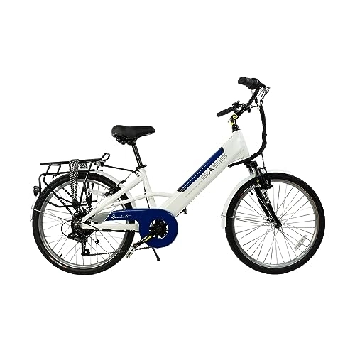 Electric Bike : Basis Dorchester Step Through Integrated Electric City Bike, 24" Wheel - White / Blue (10.4ah)
