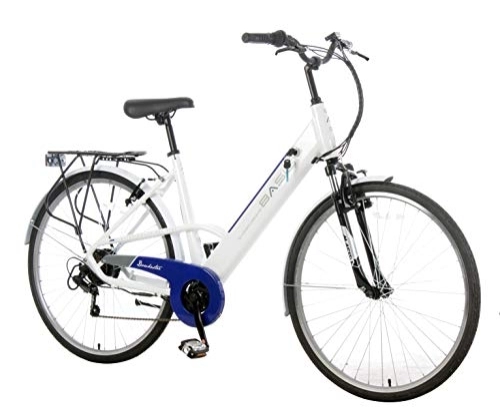 Electric Bike : Basis Dorchester Step Through Integrated Electric City Bike, 7.8Ah - White / Blue