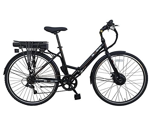 Electric Bike : Basis Hybrid Full Size Folding Electric Bike, 700c Wheel, 9.6Ah Battery - Black / Red