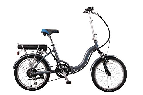 Electric Bike : Basis Osprey Folding Low Step Electric Bike 13in Frame, 20" Wheel - Grey / Blue (14ah Battery)