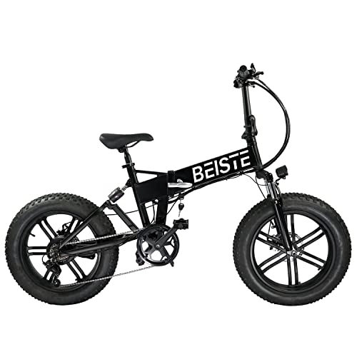 Electric Bike : BEISTE Folding Electric Bike, 750W Folding Electric Bike with 48V 10.4Ah Battery, 20'' Fat Tire, Shimano 7-Speed, 25MPH Snow Beach Mountain Ebike Electric Bicycle for Adult