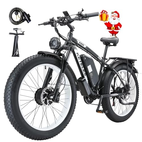 Electric Bike : BeWell KETELES K800 Electric Bicycle for Adults-Men Dual Motor Electric Dirt Bike, 26x4.0 Inch Fat Tire 23Ah Battery Removable Li-Ion Battery and 21 Speed Gear, White (UK Warehouse)