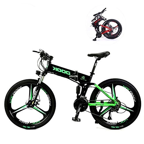 Electric Bike : Bewinch 26 Inch Electric Mountain Bikes, 27 Speed Folding Mountain Electric Lithium Battery Aluminum Alloy Light And Convenient To Drive Off-Road Vehicles Suitable for Men And Women, Green