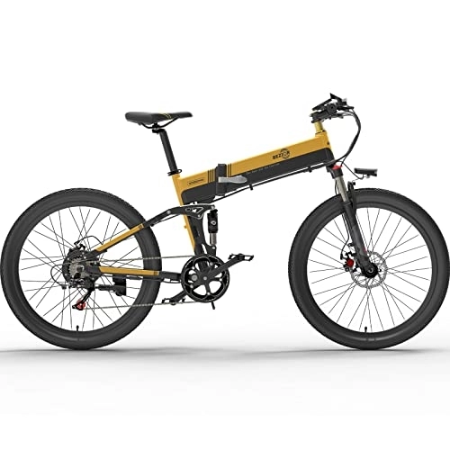 Electric Bike : Bezior Electric Bike X500Pro, 48V 10.4AH 26" Electric Mountain Bike Dirt Ebike for Adults Shimano 7-Speed 3 Riding Modes, Yellow