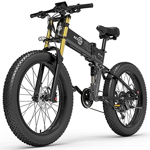 Electric Bike : Bezior Fat Tire Electric Bike X PLUS, 17.5AH 26"x 4"Electric Mountain Bike Folding Electric Bike for Adults Shimano 9-Speed 3 Riding Modes, Gray