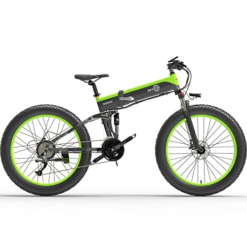 Electric Bike : Bezior Fat Tire Electric Bike X1500, 12.8AH 26" Electric Mountain Bike Dirt Ebike for Adults 9-Speed 3 Riding Modes, Green