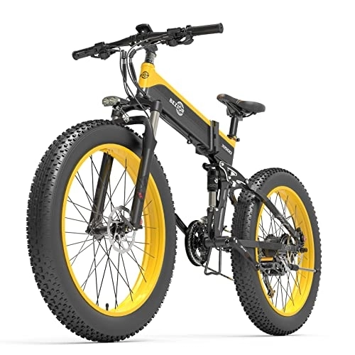 Electric Bike : Bezior Fat Tire Electric Bike X1500, 48V 12.8AH 26" Electric Mountain Bike Dirt Ebike for Adults 9-Speed 3 Riding Modes, Yellow