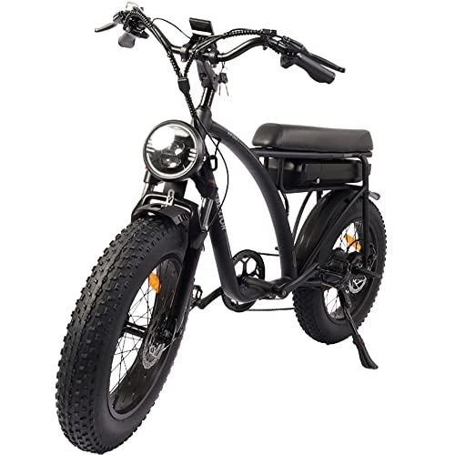 Electric Bike : Bezior Fat Tire Electric Bike XF001 Retro Bike 48V 20"x4" Electric Mountain Bike Dirt Ebike for Adults 7-Speed 3 Riding Modes, Black