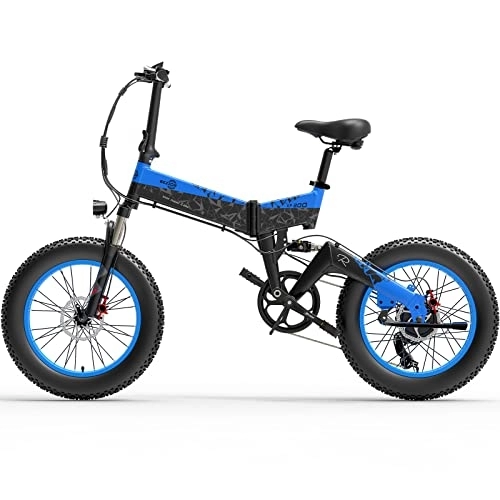 Electric Bike : Bezior Fat Tire Electric Bike XF200, 48V 15AH 20" Electric Mountain Bike Dirt Ebike for Adults Shimano 7-Speed 3 Riding Modes, Blue
