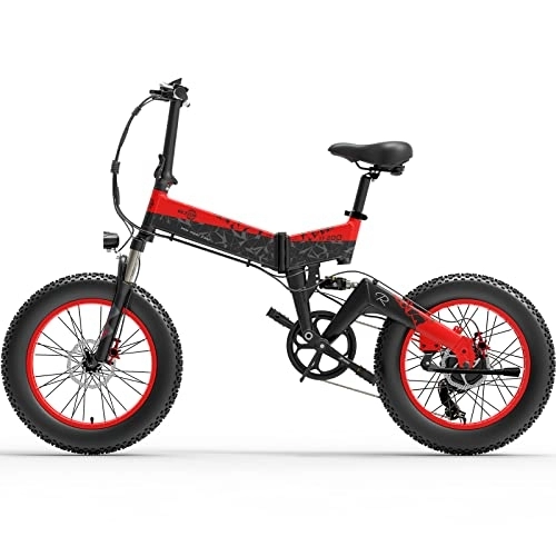 Electric Bike : Bezior Fat Tire Electric Bike XF200, 48V 15AH 20" Electric Mountain Bike Dirt Ebike for Adults Shimano 7-Speed 3 Riding Modes, Red