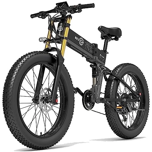 Electric Bike : Bezior X PLUS Electric Bike for Adults, Foldable 26" x4.0 Fat Tire Electric Bicycle, 48V 17.5Ah Removable Lithium Battery, Shimano 27-Speed Gear and Dual Shock Absorber Ebikes Black&Grey