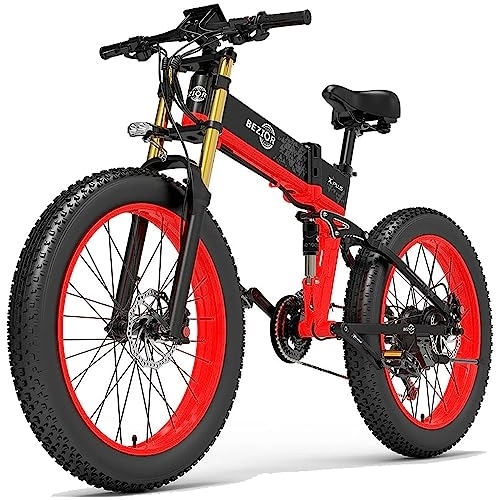 Electric Bike : Bezior X PLUS Electric Bike for Adults, Foldable 26" x4.0 Fat Tire Electric Bicycle, 48V 17.5Ah Removable Lithium Battery, Shimano 27-Speed Gear and Dual Shock Absorber Ebikes Black&Red