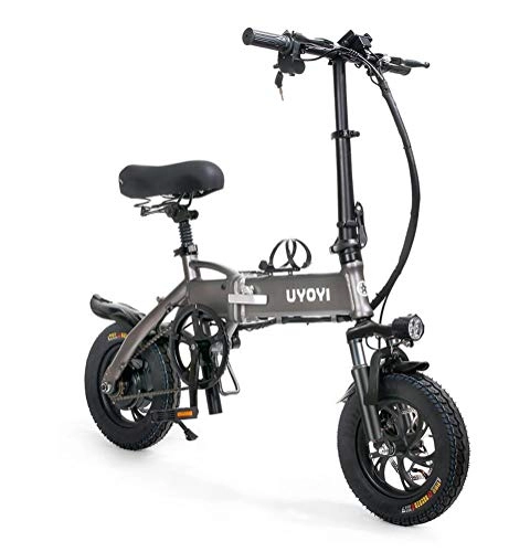 Electric Bike : BGLMX 14 in Folding Electric Bicycle, Pedal-Assisted Bicycle, Folding Mountain E-Bike Adults, Hybrid Bike for City Commuting Outdoor Cycling, 250W Motor Power, 48V Applicable Voltage (Gray)