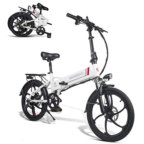 Electric Bike : Bicicleta Eléctrica Plegable, E-Bike 20 Pulgadas Con Batería De Litio 48V 10.4 Ah, Montaña Suspensión Completa MTB Ebike 7 Velocidad Variable, White