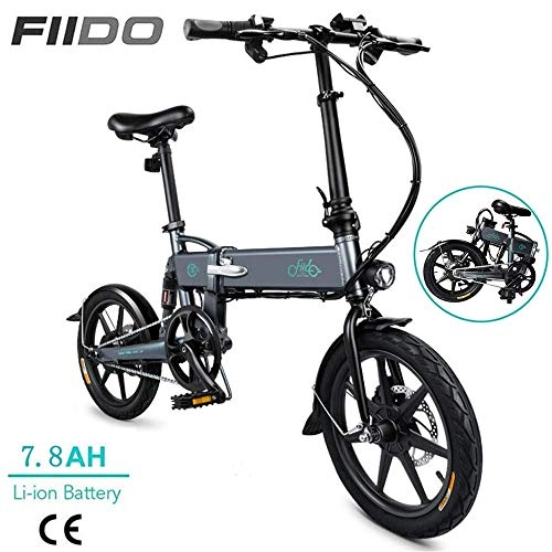 Electric Bike : Bicycles foldable electric bicycles for adults 7.8AH 250W 16 inch 36V lightweight with LED headlights and 3 modes Suitable for men teenagers fitness city commuting HRTT (Color : Grey)