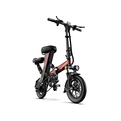 Electric Bike : Bicycles for Adults 12-inch Foldable and Licensed Electric Bicycle Adult Battery Bike Mini Lithium Battery Electric Bicycle (Color : Black)