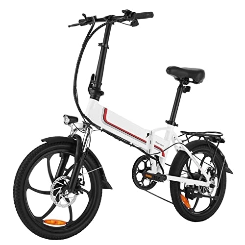 Electric Bike : Bicycles for Adults Bike Tire Electric Bicycle Beach Bike Booster Bike inch Lithium Battery Folding Mens;s ebike (Color : White)