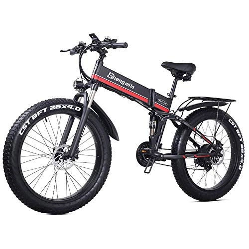Electric Bike : Bike Bike Bicycle Outdoor Cycling Fitness Portable Electric Bicycle for Man Women, 26 inch Fat Tire Electric Bike for Adults Snow / Mountain / Beach Ebike, Motor 1000W, 21 Speed Beach Snow E-Bike with Rea