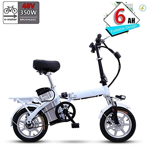 Electric Bike : Bike Electric Folding for Adult, Folding Collapsible Lightweight Aluminum E-Bike 48V 6AH Lithium-Ion Battery, 350W Brushless Motor and Recharge mileage 30km-60km, 3 Speed and Brushless motor , White