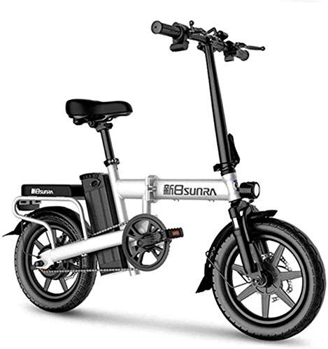 Electric Bike : Bike, Fast Electric Bikes for Adults 14 inch Foldable Electric Bike with Front Led Light for Adult Removable 48V Lithium-Ion Battery 350W Brushless Motor Load Capacity of 330 Lbs ( Color : White )