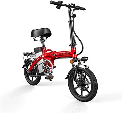 Electric Bike : Bike, Fast Electric Bikes for Adults Foldable Portable Bikes Detachable Lithium Battery 48V 400W Adults Double Shock Absorber Bikes with 14 inch Tire Disc Brake and Full Suspension Fork ( Color : Red )