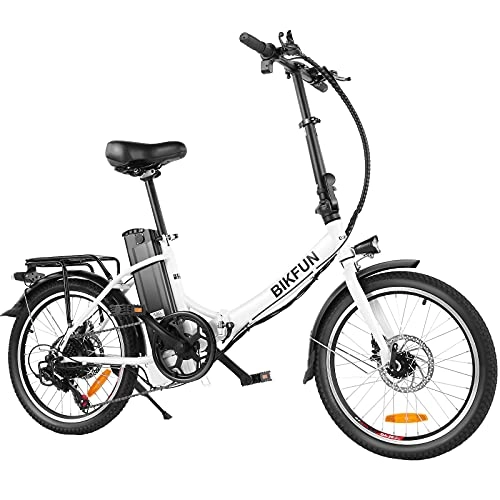 Electric Bike : BIKFUN 20 inch Folding Electric Bike with 10Ah 360Wh Lithium Battery, 20" Step Through Adult Electric Bicycle Foldable E-bike Shimano 7 Speed, City Style (White)