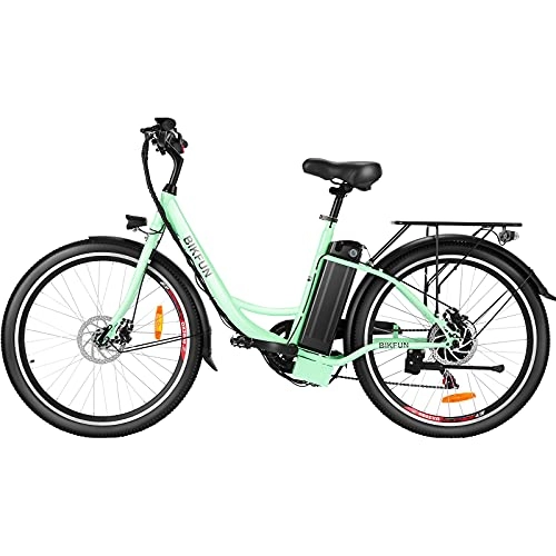 Electric Bike : BIKFUN 26 inch Electric Bike for Adult, 15Ah 540Wh Battery Power Assisted Commute Bicycle City Cuiser, E-Bike with Low-Step Frame Shimano 7 Speed (Aqua green)