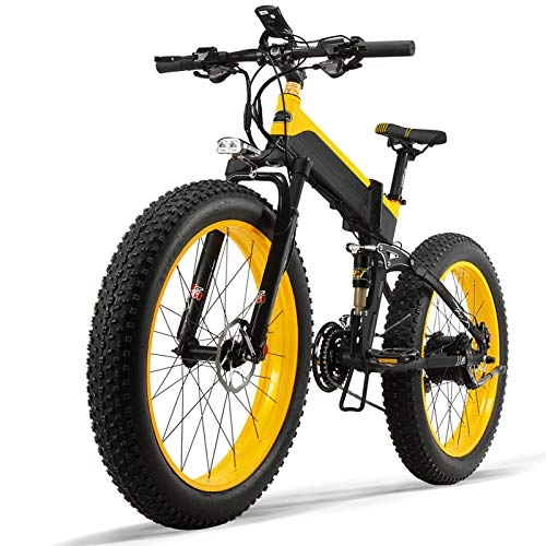 Electric Bike : BLKO Electric Mountain Bike 26x4 inch Auminum Electric Folding Fat Bike, LCD Night Mode, Multistage Speed Regulation, 48V 500W Large Cpacity Battery Electric Foldable Bicycle