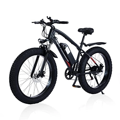 Electric Bike : Bluniza 26” Electric Mountain Snow Bike - Fat Tire Bicycle Powerful Motor Electric Bicycle with 48V 12AH Lithium Battery, Beach Mountain E-bike, 7 Speed Transmission Gears for Adults - Assembled