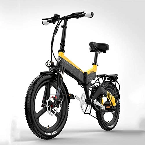 Electric Bike : BMXzz 20'' Electric Folding Bicycle, Electric Mountain Bike 48V 12.8Ah Removable Large Capacity Lithium-Ion Battery with 400W Motor and Three Working Modes, Yellow