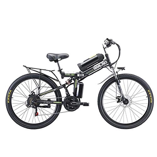 Electric Bike : BMXzz 26'' Folding Electric Bicycle, Electric Mountain Bike Removable Large Capacity Lithium-Ion Battery (48V 350W) Electric Bike for Outdoor Cycling Travel Work Out And Commuting, Black, Spoke wheel