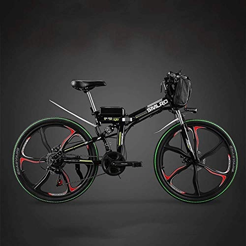 Electric Bike : BNMZX Electric Folding Bike City Mountain Bike Adult Moped, 48v Lithium Battery 26 Inch Power Battery Car, Black-Three-knife wheel