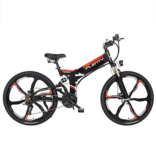 Electric Bike : BNMZXNN 26-inch electric bicycle, folding electric vehicle, mountain bike lithium battery bicycle, electric bicycle with throttle, Black five knife wheel-48V10ah