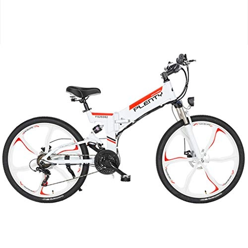 Electric Bike : BNMZXNN 26-inch electric bicycle, folding electric vehicle, mountain bike lithium battery bicycle, electric bicycle with throttle, White five knife wheel-48V10ah